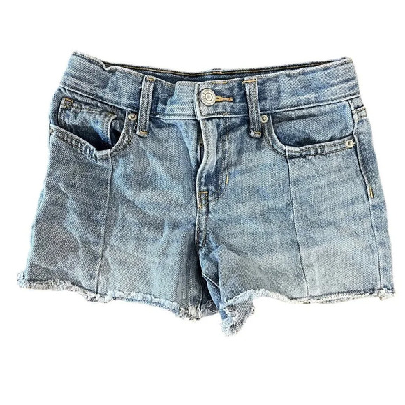 Old Navy Girls Denim Shorts Size 6 Kids High Rise Adjustable Waist Light Wash - Picture 1 of 3